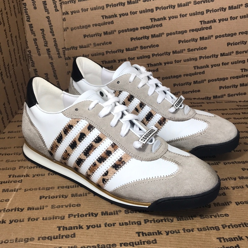 Dsquared2 Leather / Canvas Leppard Print Wm Shoes
